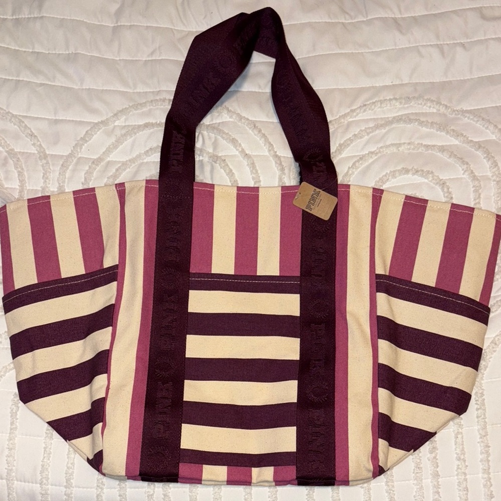 PINK Victoria's Secret Purple and Cream Tote Bag